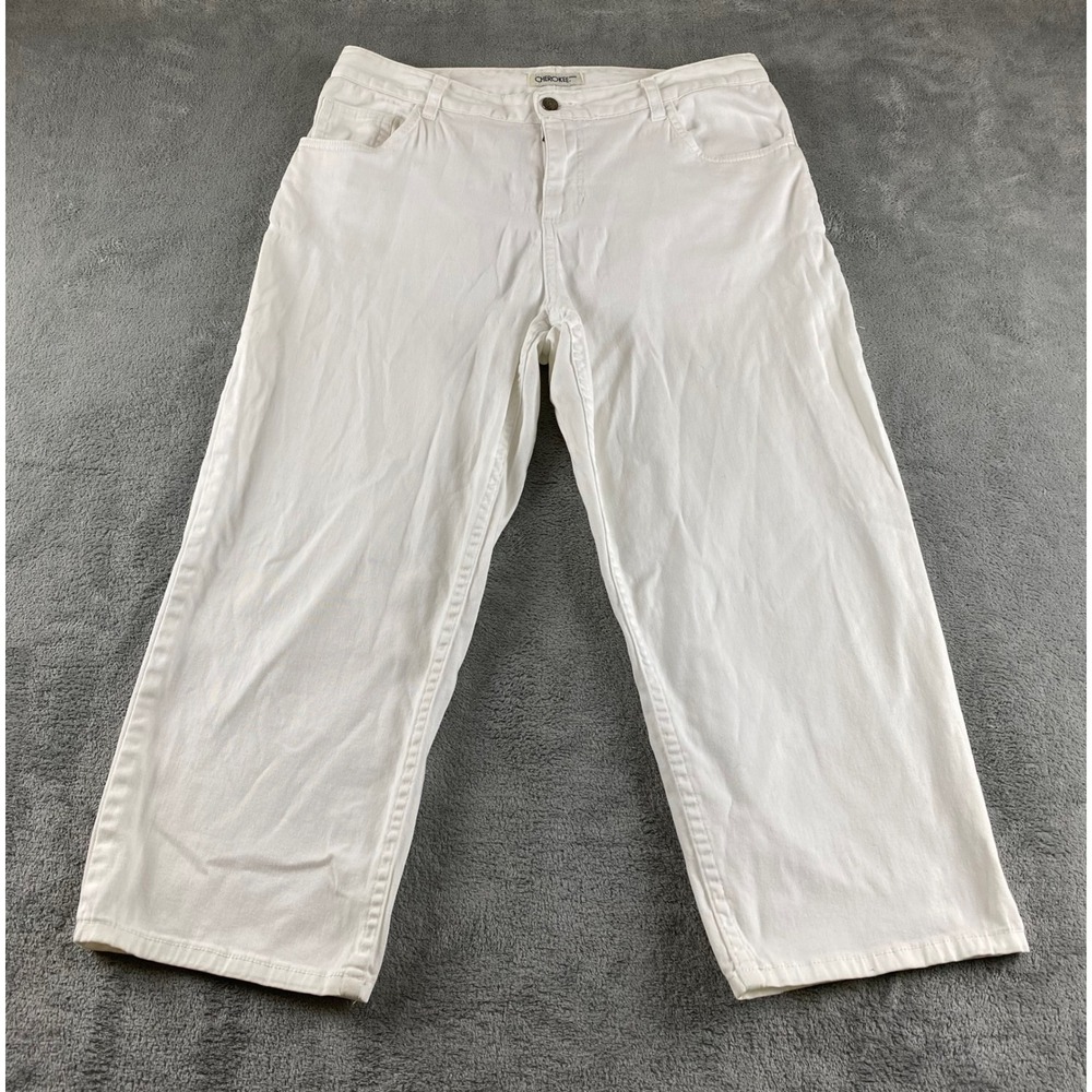 Cherokee Women Sz 10 White Cropped Wide Leg Jeans Cotton Blend Casual